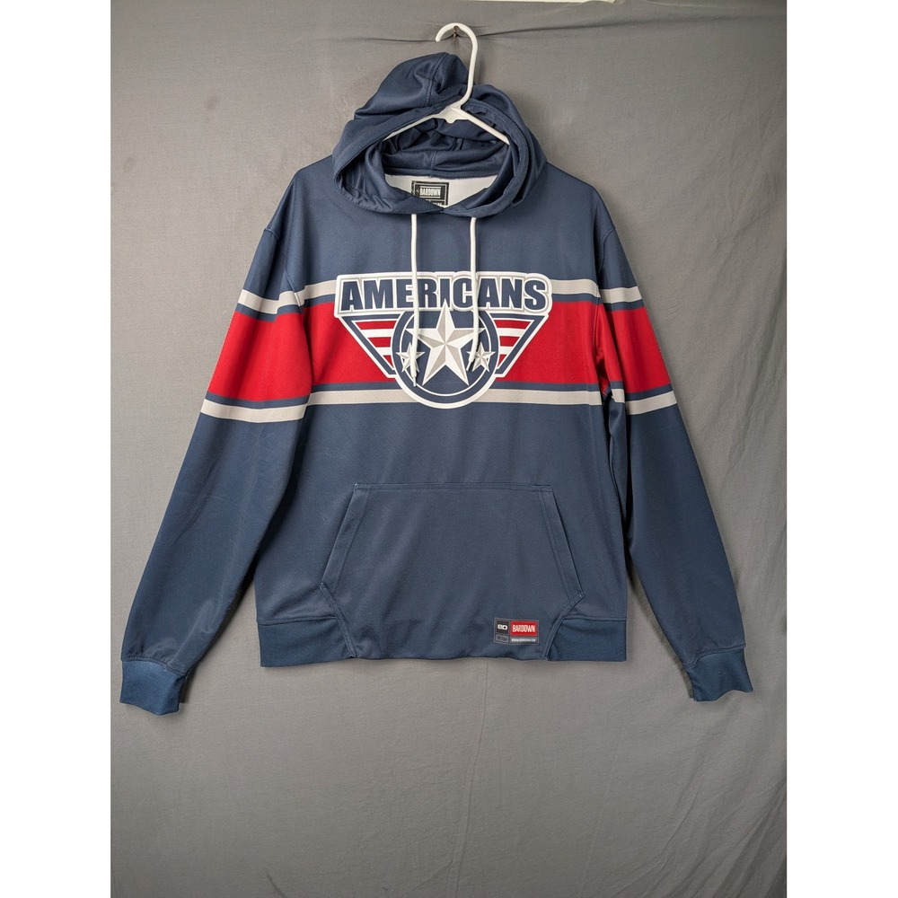 Bardown Americans Hockey Hoodie Mens Medium Blue Red White Pullover Sweatshirt
